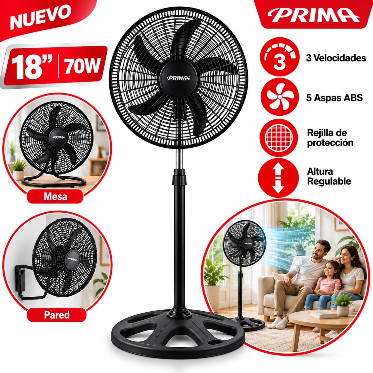 VENTILADOR DE PEDESTAL 3 EN 1 PRIMA 18' 70 WATTS YL-1806-P - 1