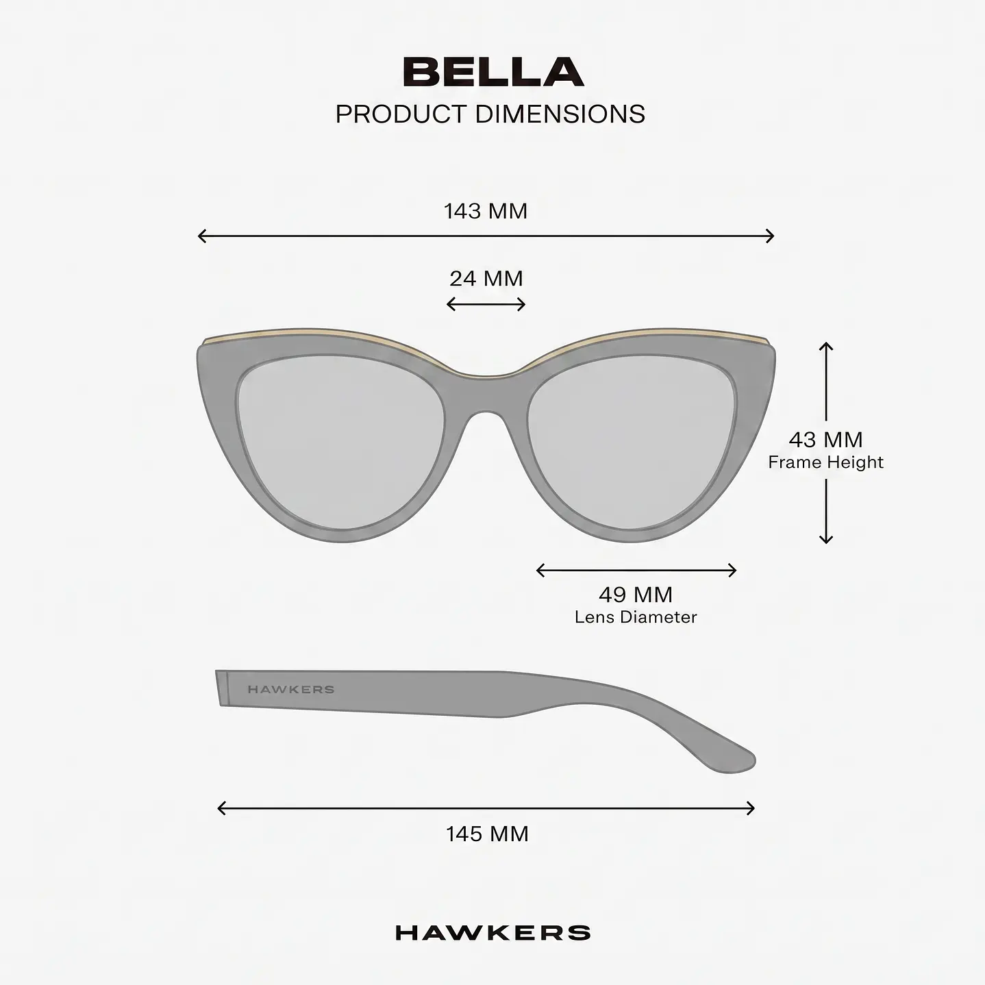 LENTES DE SOL POLARIZADO HAWKERS HBEL22BGTP BELLA BLACK GREY - TALLA 49MM - NEZMUN.PE - 4
