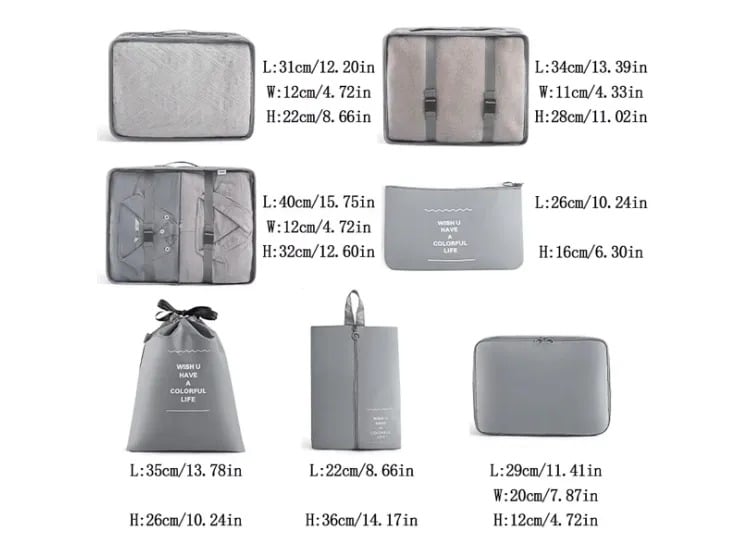 PACK 7 ACCESORIOS VIAJE COOL BAGS CB-SET GRIS ESTUCHES ORGANIZADORES MALETA - 2