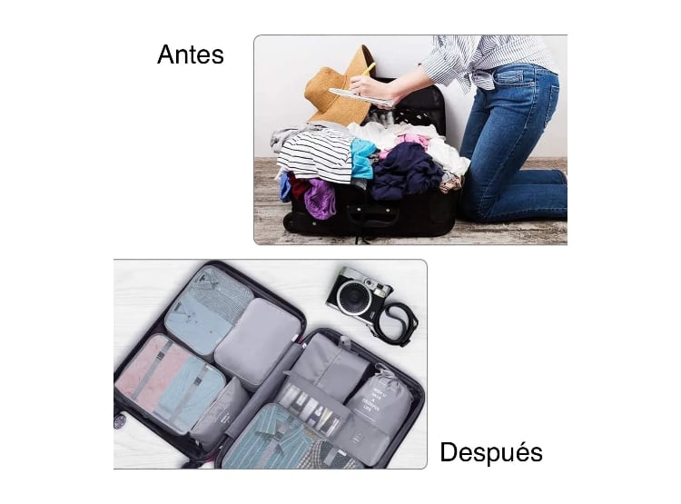 PACK 7 ACCESORIOS VIAJE COOL BAGS CB-SET GRIS ESTUCHES ORGANIZADORES MALETA - 3