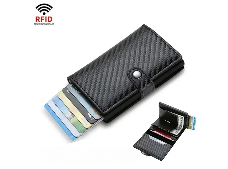 BILLETERA COOL BAGS NEGRO ANTIRROBO TARJETERO METAL CARBON - 1