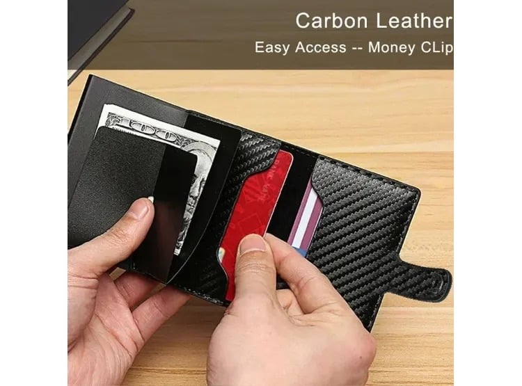 BILLETERA COOL BAGS NEGRO ANTIRROBO TARJETERO METAL CARBON - 4