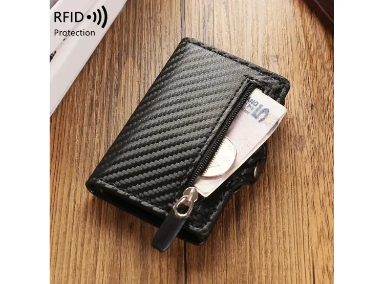 BILLETERA COOL BAGS NEGRO ANTIRROBO TARJETERO METAL CARBON - 5