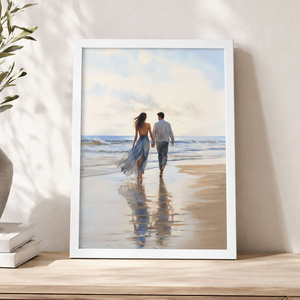 BLOOMING ART CUADRO DECORATIVO DE PAREJA EN LA PLAYA А4 MARCO BLANCO - 1