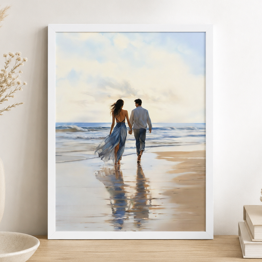 BLOOMING ART CUADRO DECORATIVO DE PAREJA EN LA PLAYA А4 MARCO BLANCO - 3
