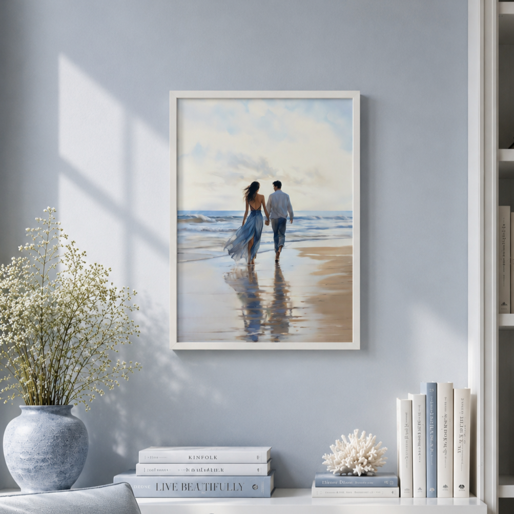 BLOOMING ART  CUADRO DECORATIVO DE PAREJA EN LA PLAYA  А3 MARCO BLANCO - 4