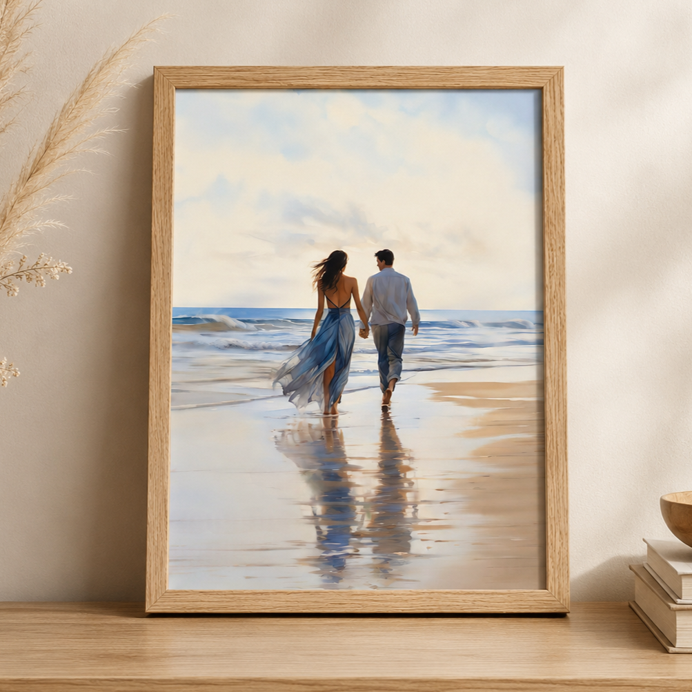 BLOOMING ART CUADRO DECORATIVO DE PAREJA EN LA PLAYA А4 MARCO NATURAL - 1