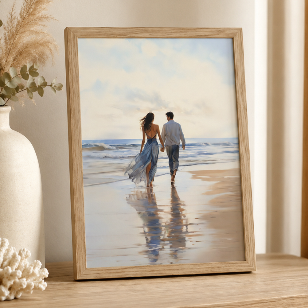BLOOMING ART CUADRO DECORATIVO DE PAREJA EN LA PLAYA А4 MARCO NATURAL - 2