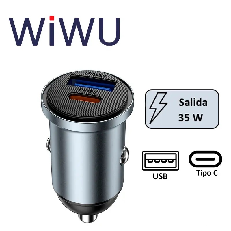 CARGADOR AUTO WIWU WI-CC030 NANO LITE 35W 1USB+2TIPO-C - 1