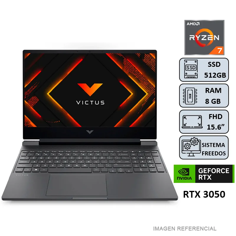 LAPTOP HP VICTUS 15-FB3019LA R7-7445HS 8GB 512SSD RTX3050-6GB 15.6 FREEDOS - 1