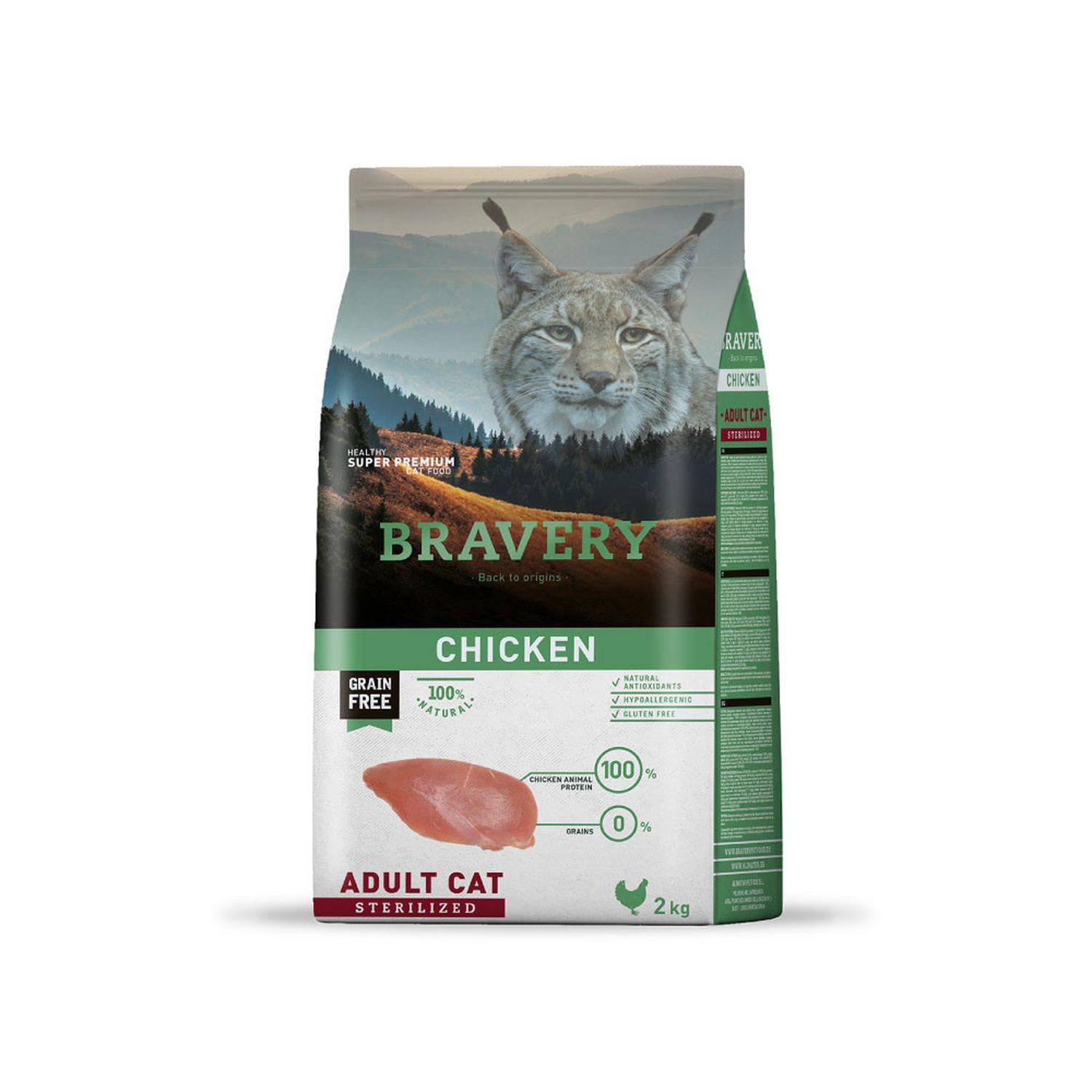 COMIDA SECA GATOS ADULTOS BRAVERY SABOR POLLO SACO ESTERILIZADO 2 KG - 1