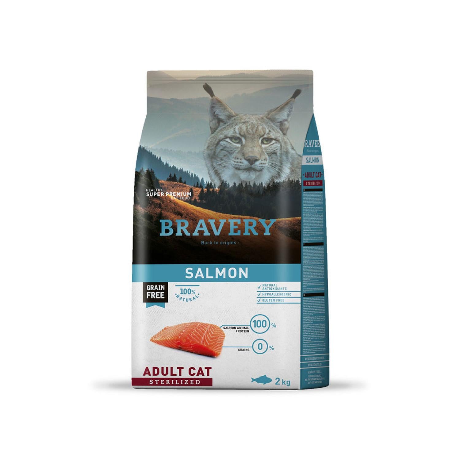 ALIMENTO PARA GATOS ADULTOS ESTERILIZADO BRAVERY SALMÓN 2 KG - 1