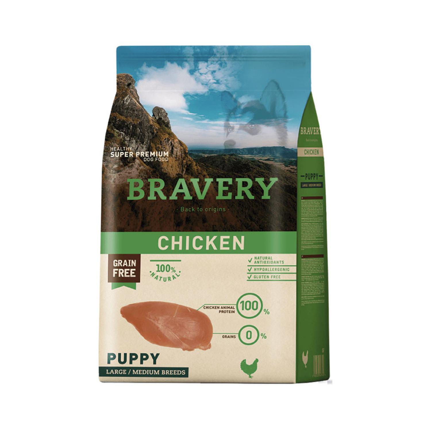 ALIMENTO PARA PERROS RAZA GRANDE PUPPY BRAVERY POLLO 4KG - 1
