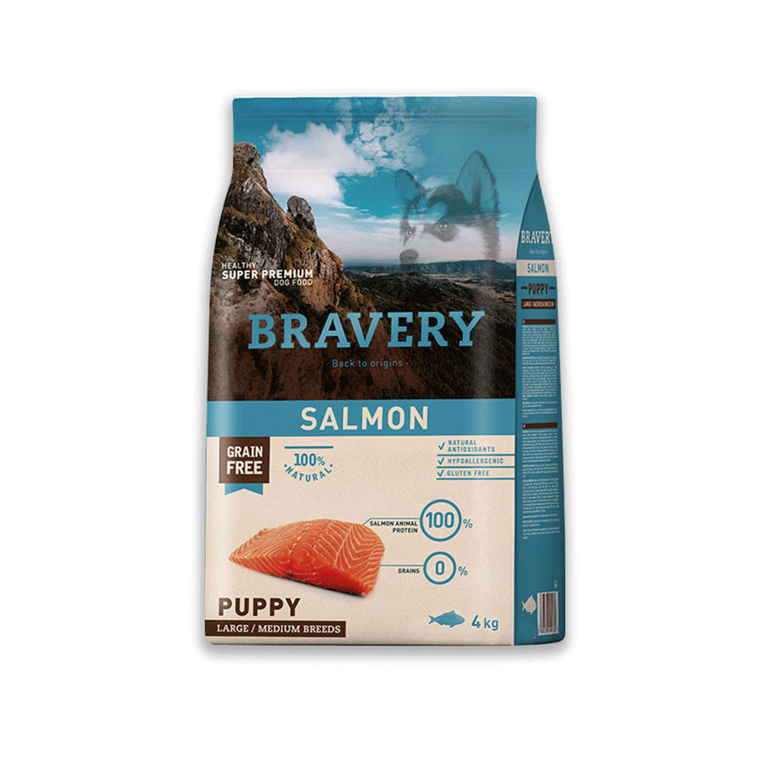 ALIMENTO PARA PERROS RAZA GRANDE PUPPY BRAVERY SALMÓN 4KG - 1