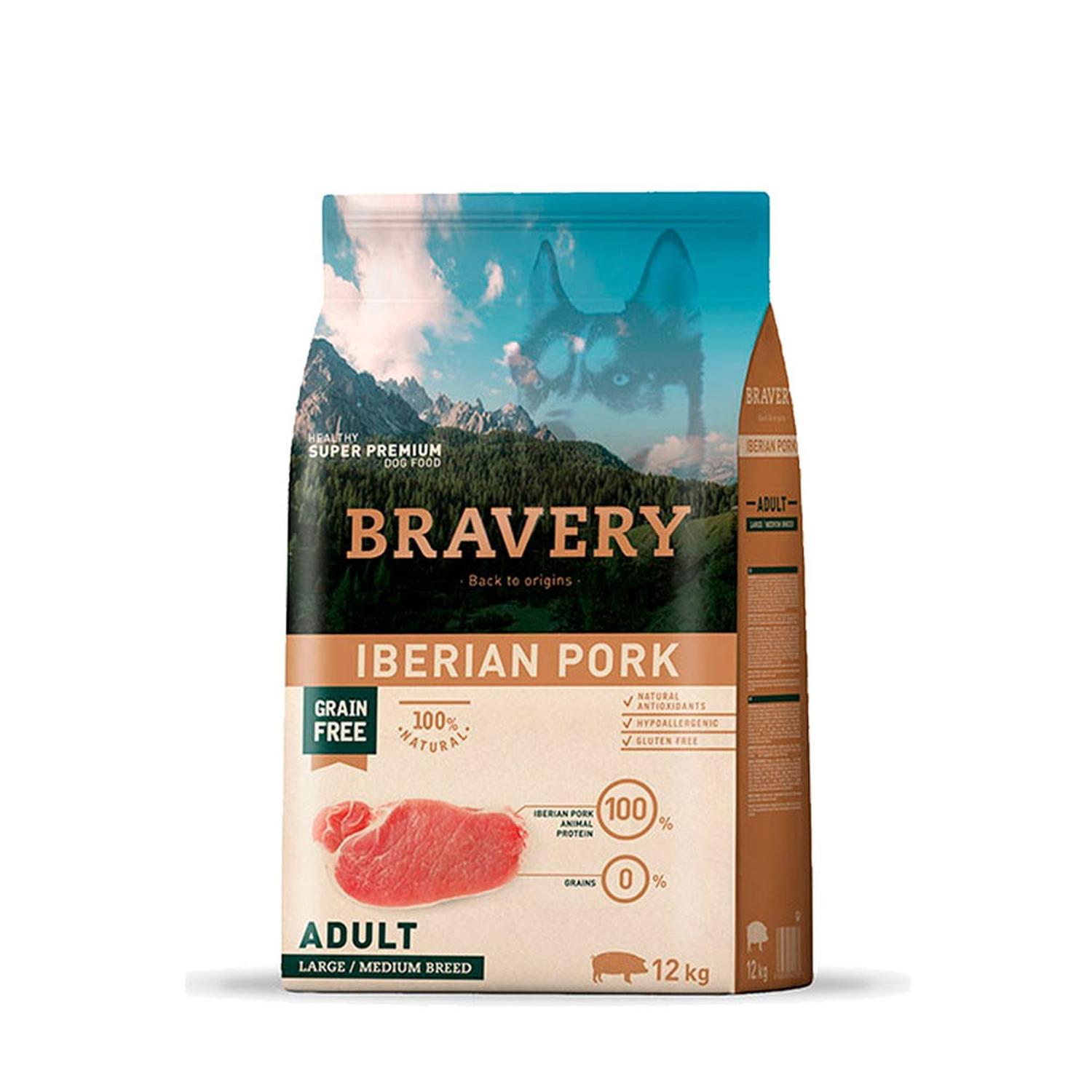 COMIDA SECA PERROS ADULTOS BRAVERY RAZA GRANDE SABOR CERDO IBÉRICO SACO 12KG - 1