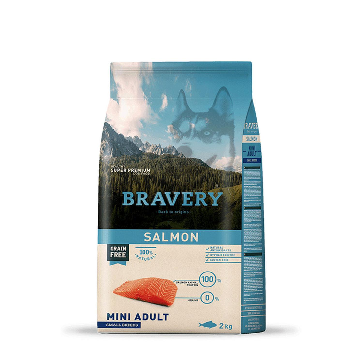 COMIDA SECA PERROS ADULTOS BRAVERY RAZA PEQUEÑA SABOR SALMÓN SACO 2KG - 1