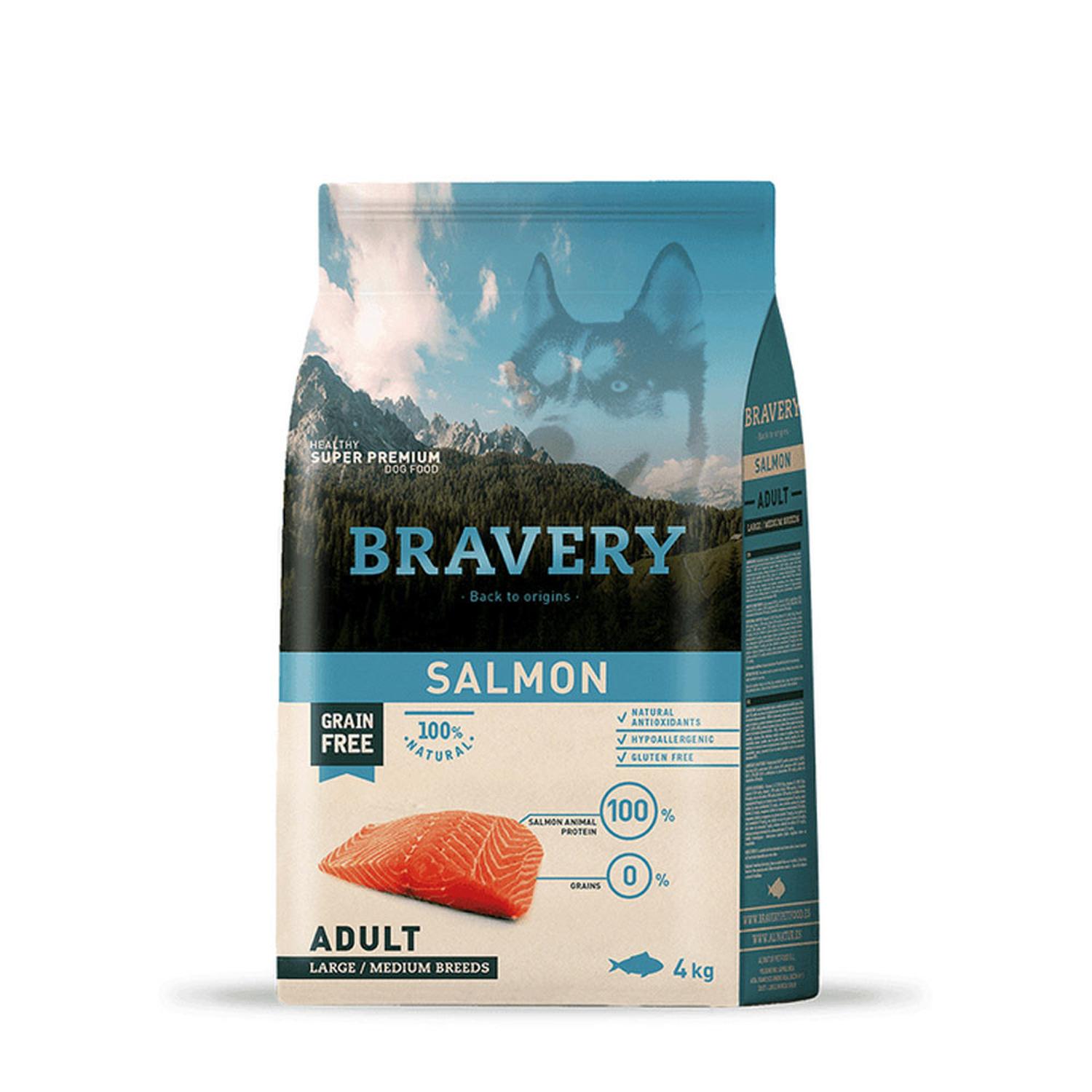 ALIMENTO PARA PERROS RAZA GRANDE ADULTO BRAVERY SALMÓN 4KG - 1