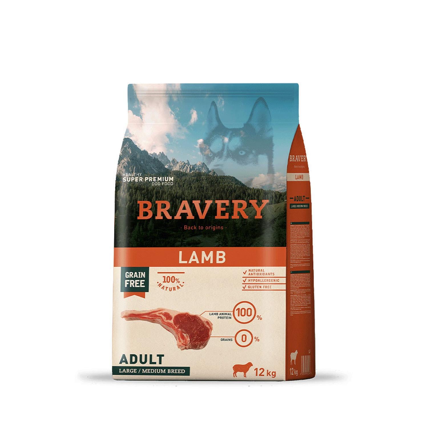 COMIDA SECA PERROS ADULTOS BRAVERY RAZA GRANDE SABOR CORDERO SACO CORDERO 12KG - 1
