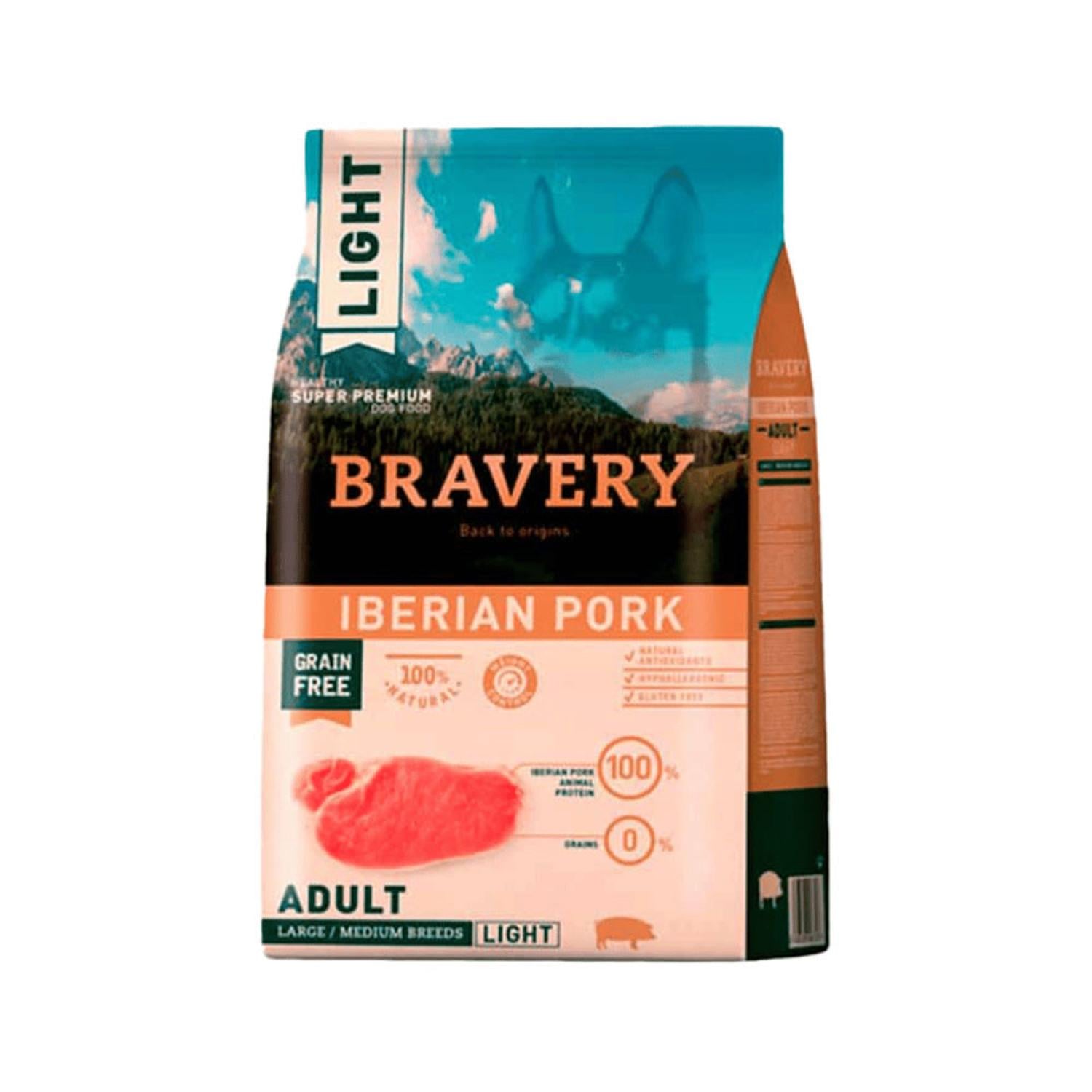 COMIDA SECA PERROS ADULTOS BRAVERY RAZA GRANDE SABOR CERDO IBÉRICO SACO LIGHT 12KG - 1