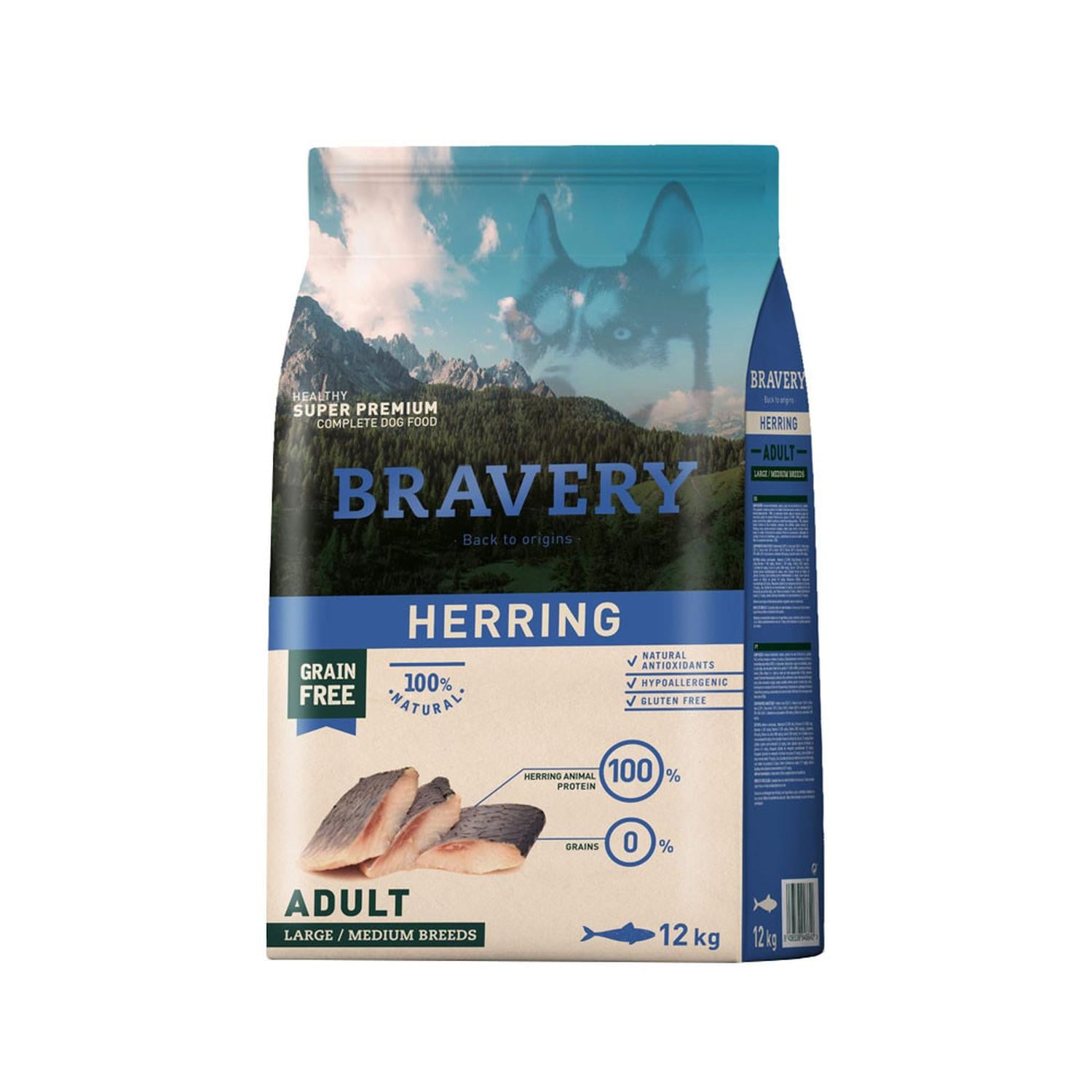 ALIMENTO BRAVERY HERRING ADULTO RAZAS MEDIANAS/GRANDES 12KG - 1