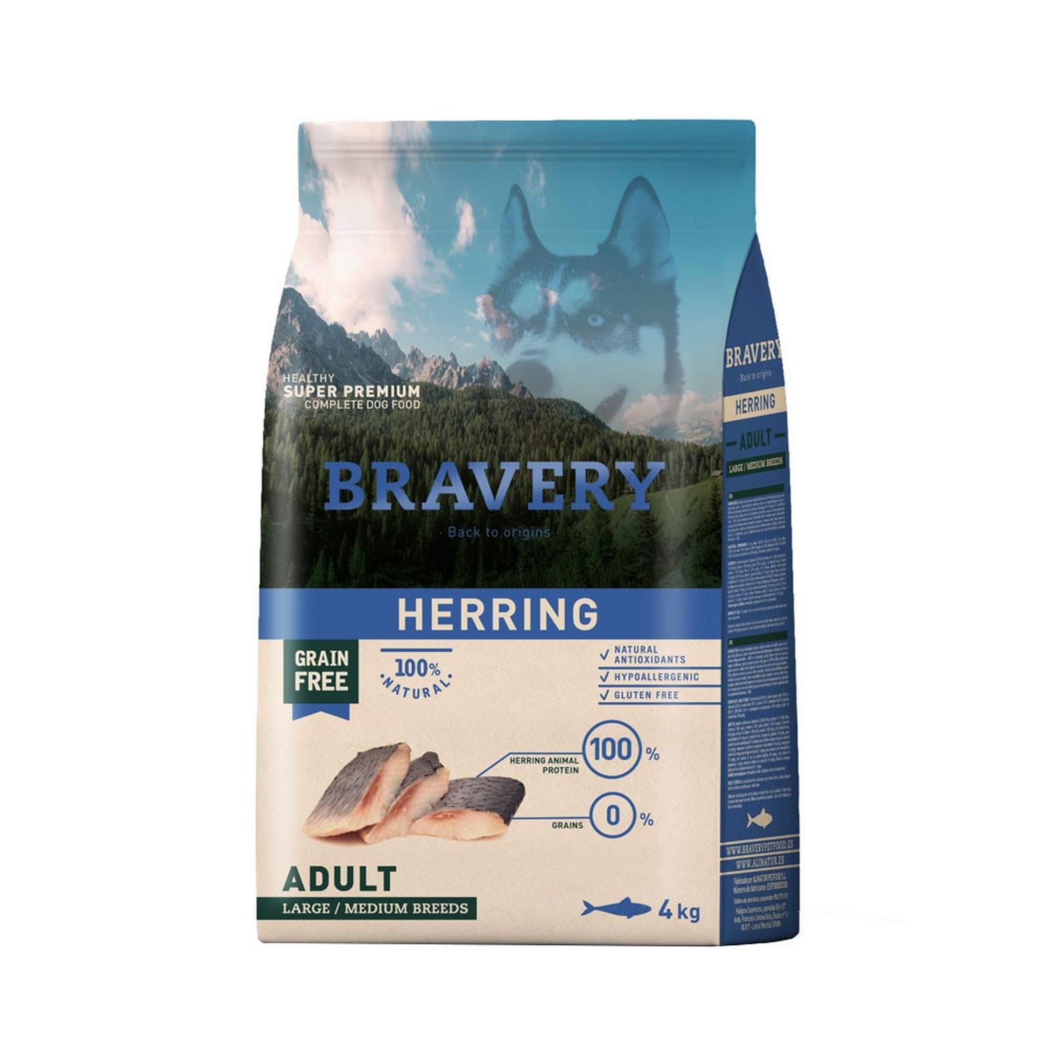 ALIMENTO BRAVERY HERRING ADULTO RAZAS MEDIANAS/GRANDES 4KG - 1
