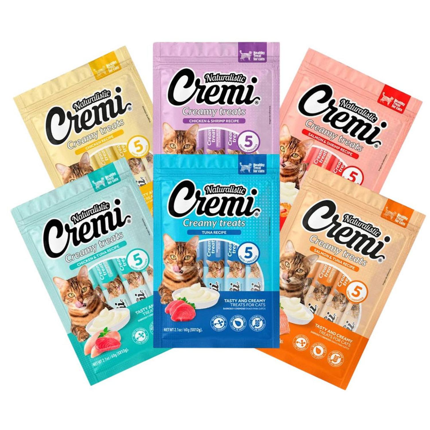 SNACK PARA GATOS NATURALISTIC CREMI VARIADO 60GR PACK X6 UND - 1
