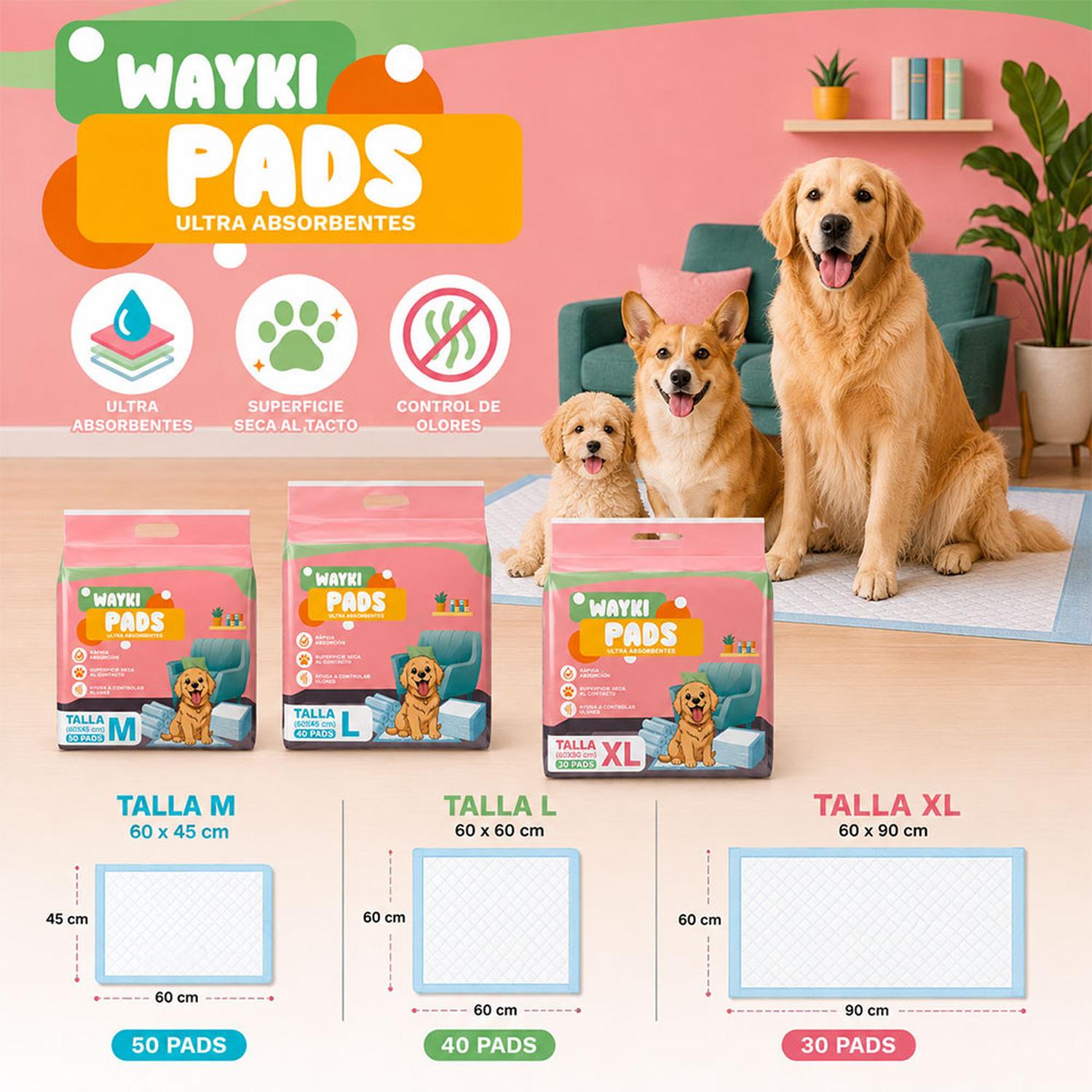PAÑALES DE PISO PARA PERROS WAYKI PADS – M - 3