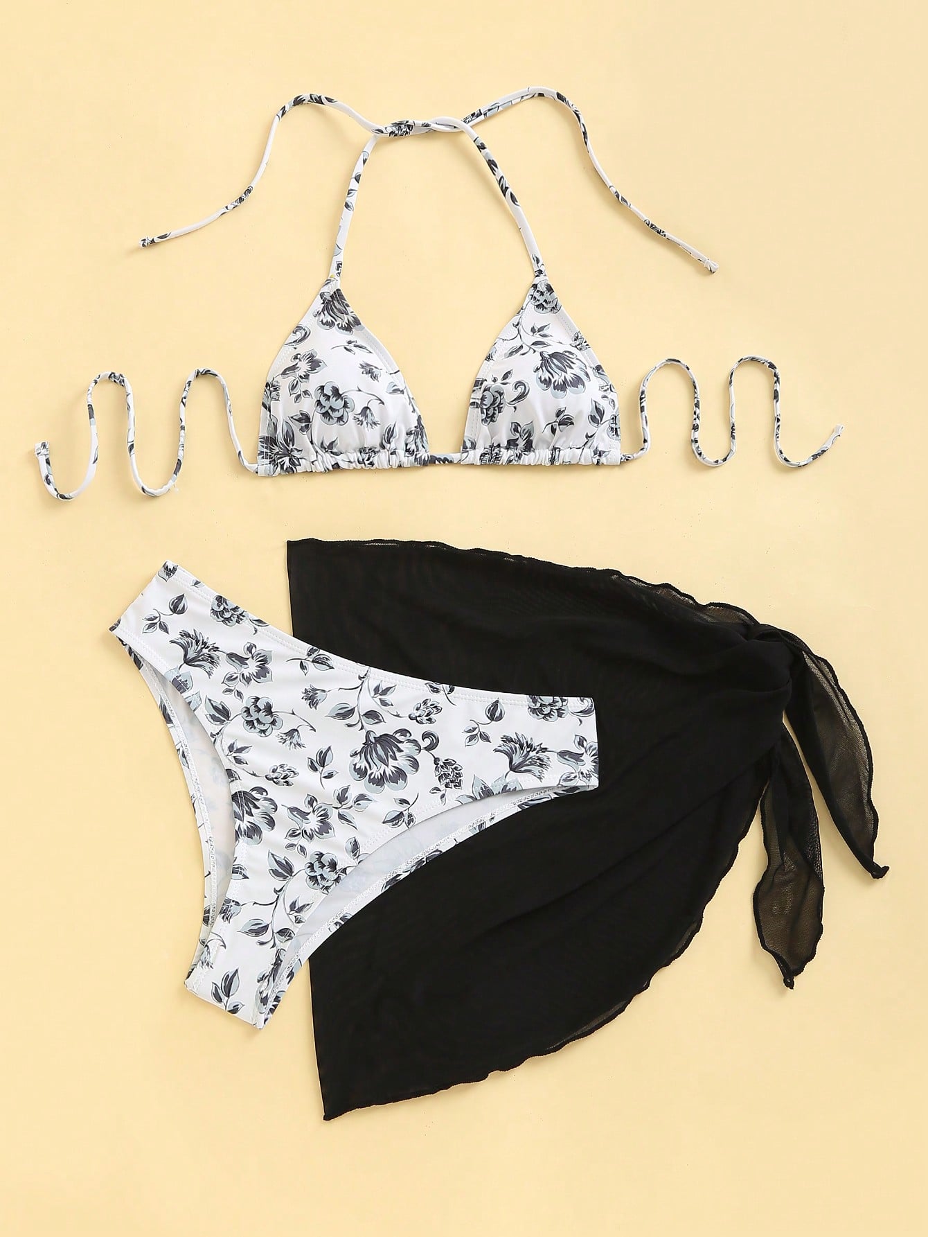 BIKINI TELMA NEGRO 3 PIEZAS ESTAMPADO FLORAL - TALLA M - 1