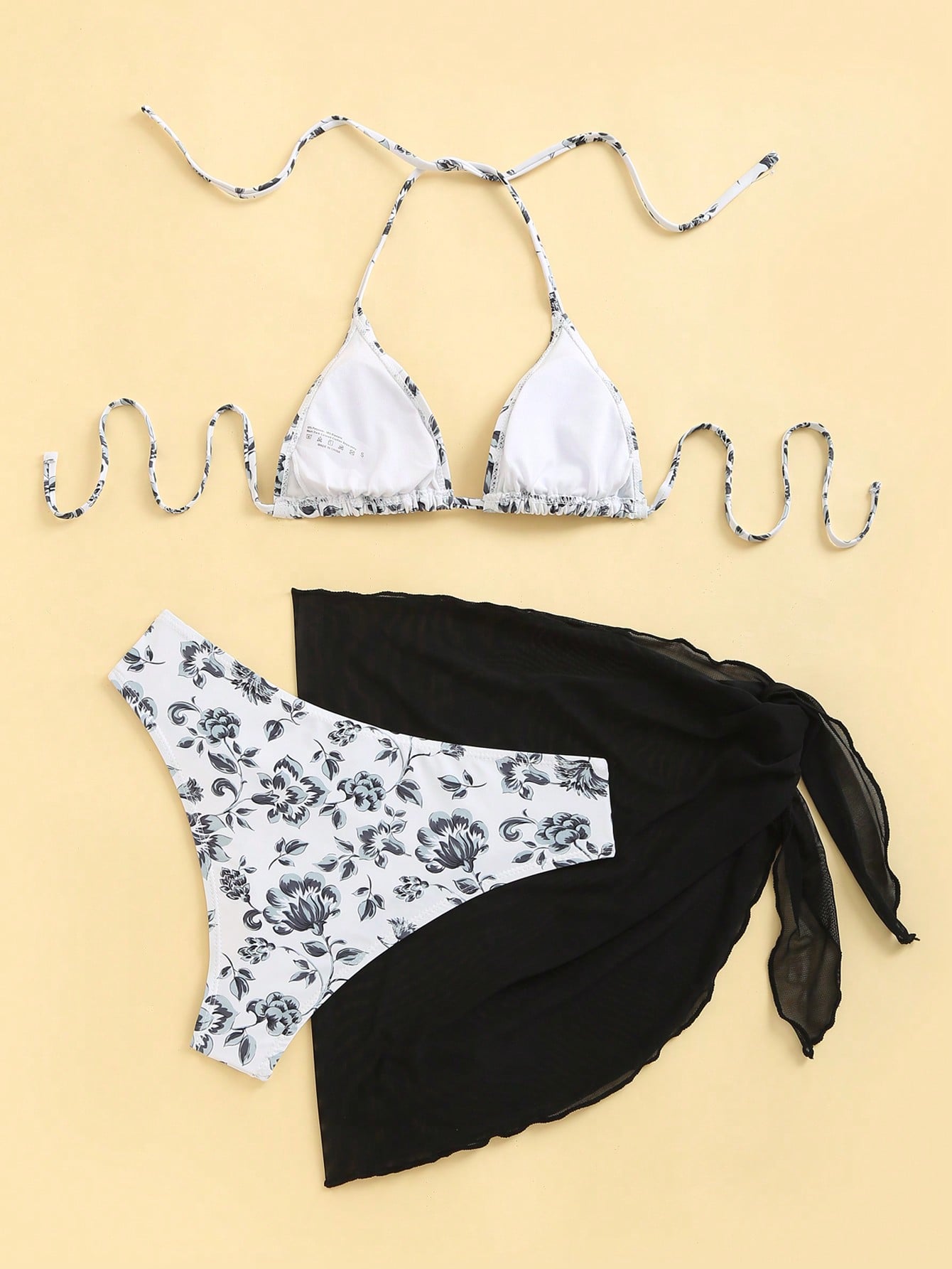 BIKINI TELMA NEGRO 3 PIEZAS ESTAMPADO FLORAL - TALLA M - 3