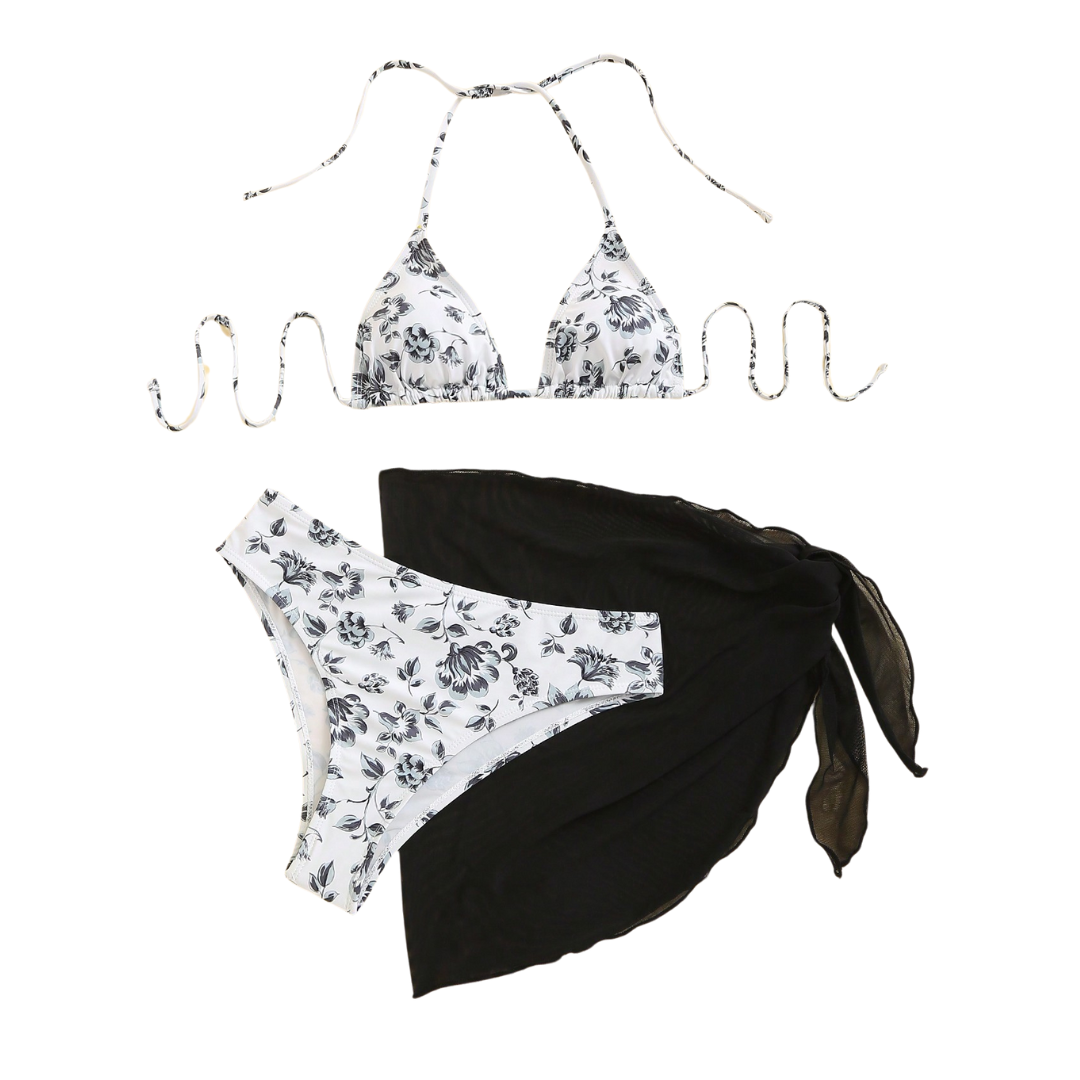 BIKINI TELMA NEGRO 3 PIEZAS ESTAMPADO FLORAL - TALLA M - 4