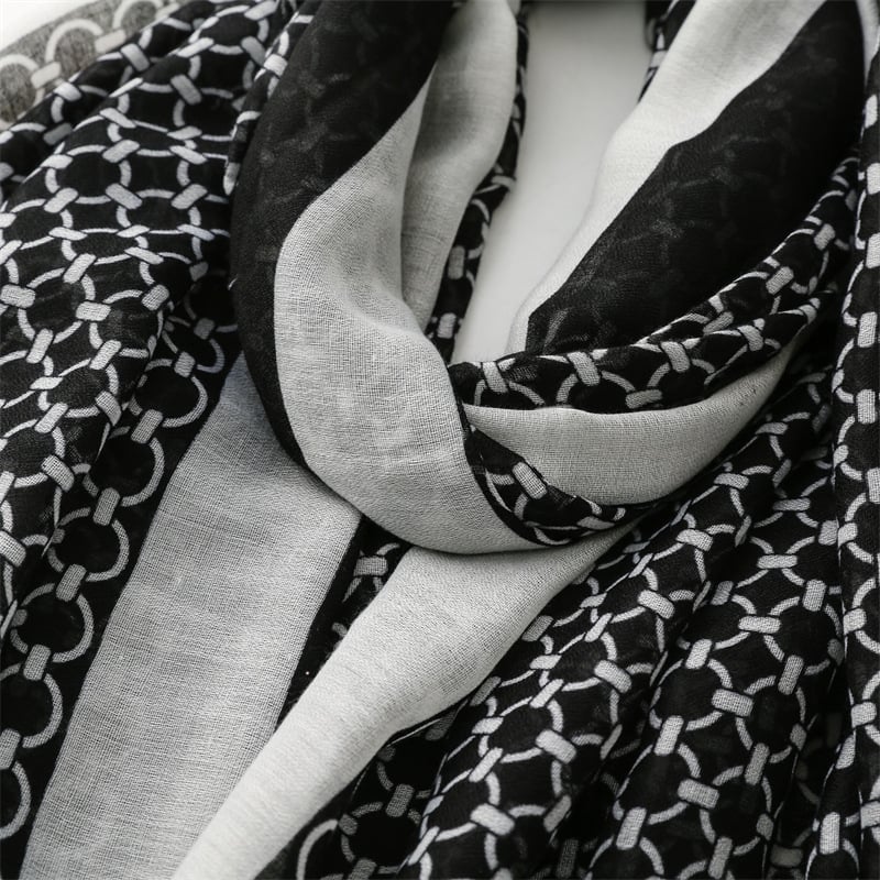 PASHMINA SIDNEY CON BORLAS | BLANCO Y NEGRO - 3