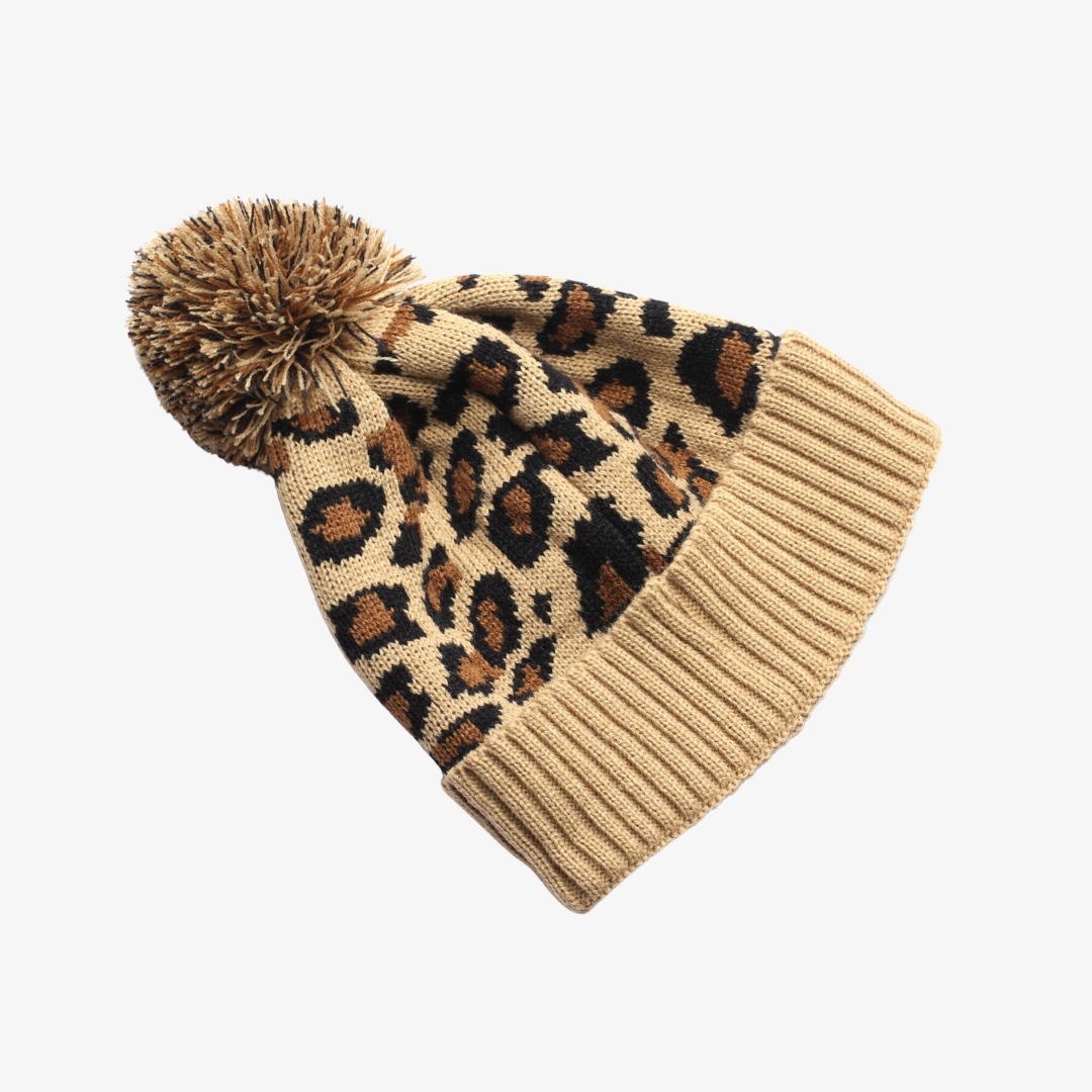BEANIE LEOPARD PRINT CON POMPÓN PARA MUJER | BEIGE - 2