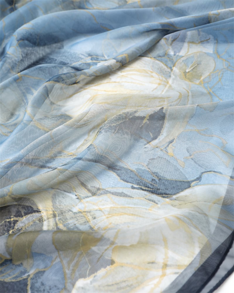 PASHMINA ATLANTIS CON DISEÑO FLOREADO - TONOS AZULES - 2