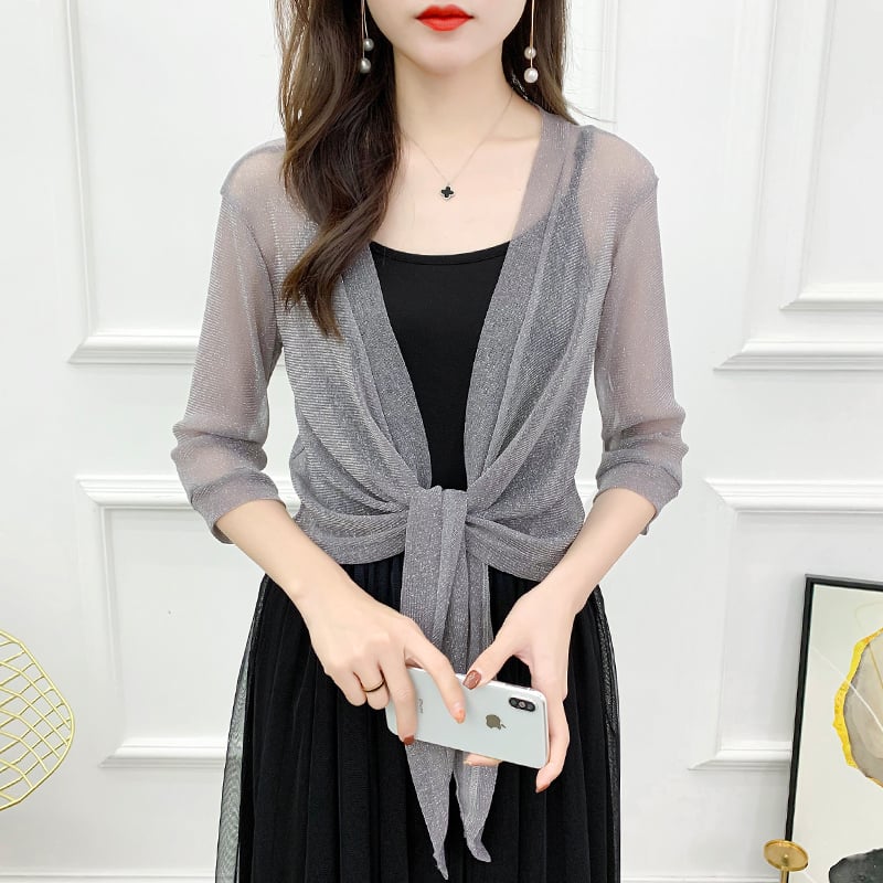 CÁRDIGAN ESCARCHADO DE FIESTA PARA MUJER - TALLA S/M - GRIS OSCURO - 1