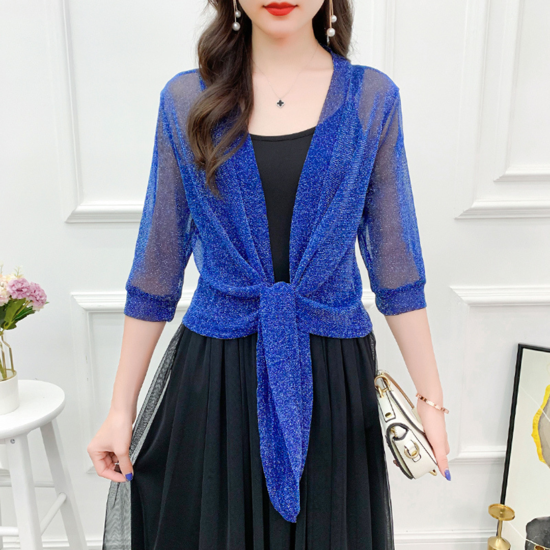 CÁRDIGAN ESCARCHADO DE FIESTA PARA MUJER - TALLA S/M - AZUL - 1