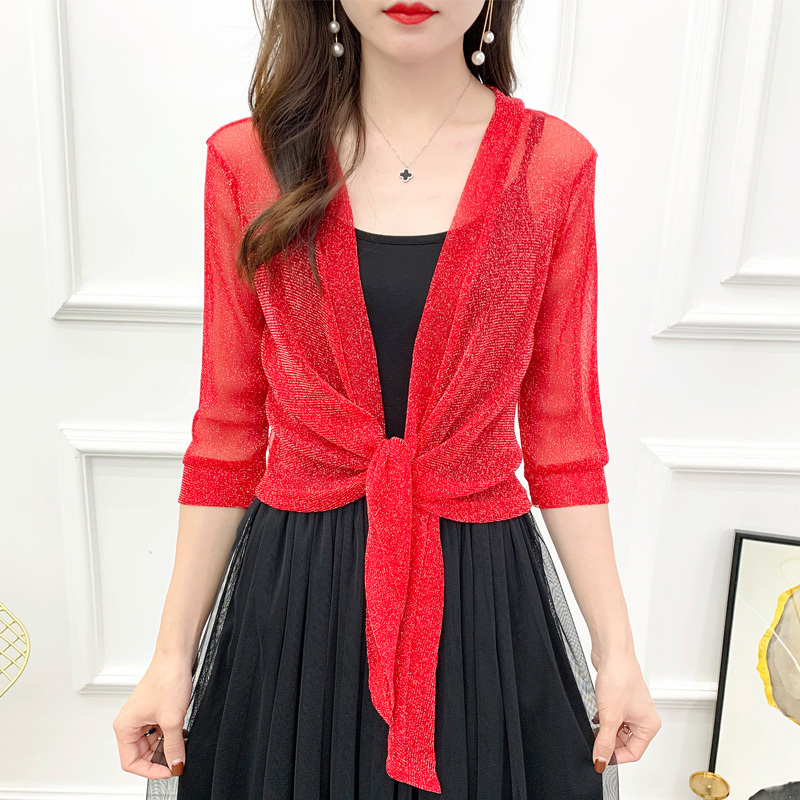 CÁRDIGAN ESCARCHADO DE FIESTA PARA MUJER - TALLA S/M - ROJO - 1