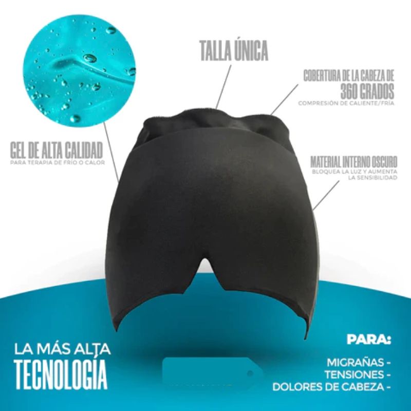 GORRO GEL PARA DOLOR DE CABEZA Y MIGRAÑA - FRIO/CALIENTE - NEGRO - 2