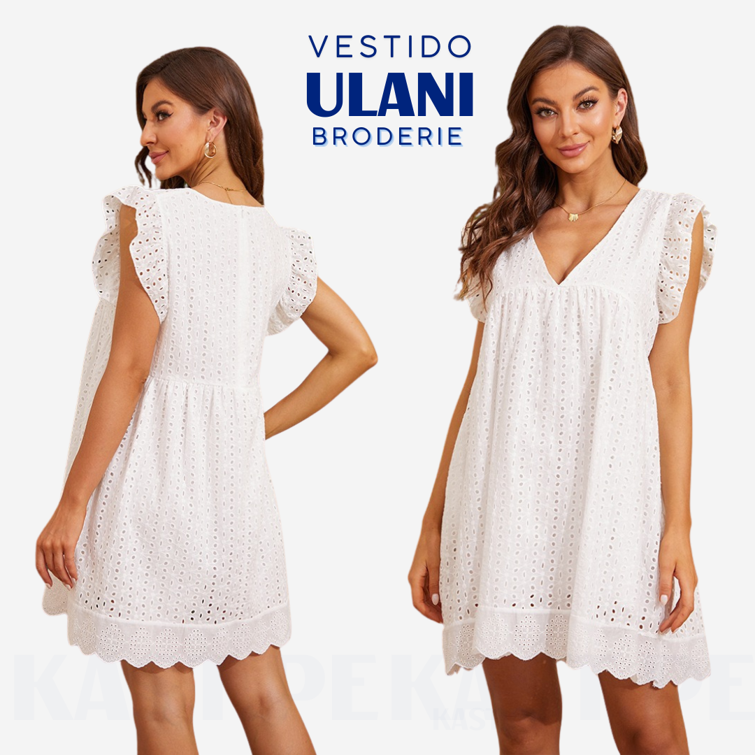 VESTIDO ULANI BLANCO DE BRODERIE CON VOLANTES EN HOMBROS - TALLA M - 1
