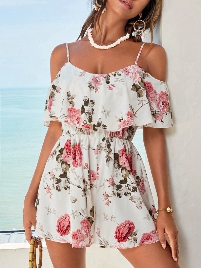 ENTERIZO GENEVIEVE CON ESTAMPADO FLORAL Y HOMBROS DESCUBIERTOS – TALLA M - 1