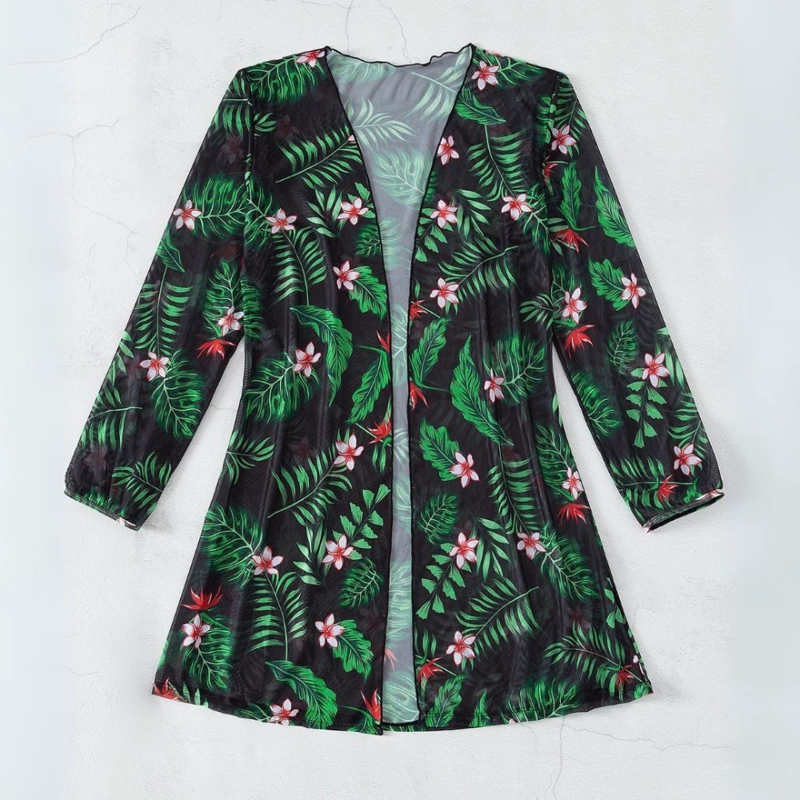 SALIDA DE PLAYA YNARI KIMONO MESH CON ESTAMPADO TROPICAL - TALLA M - 1