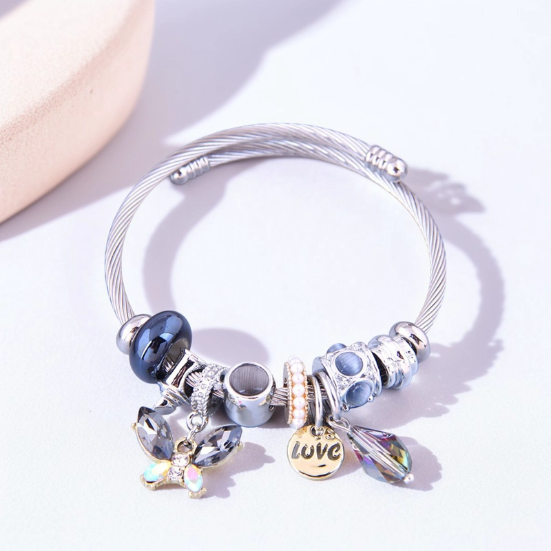 PULSERA ESTILO PANDORA MARIPOSA GRIS - 1
