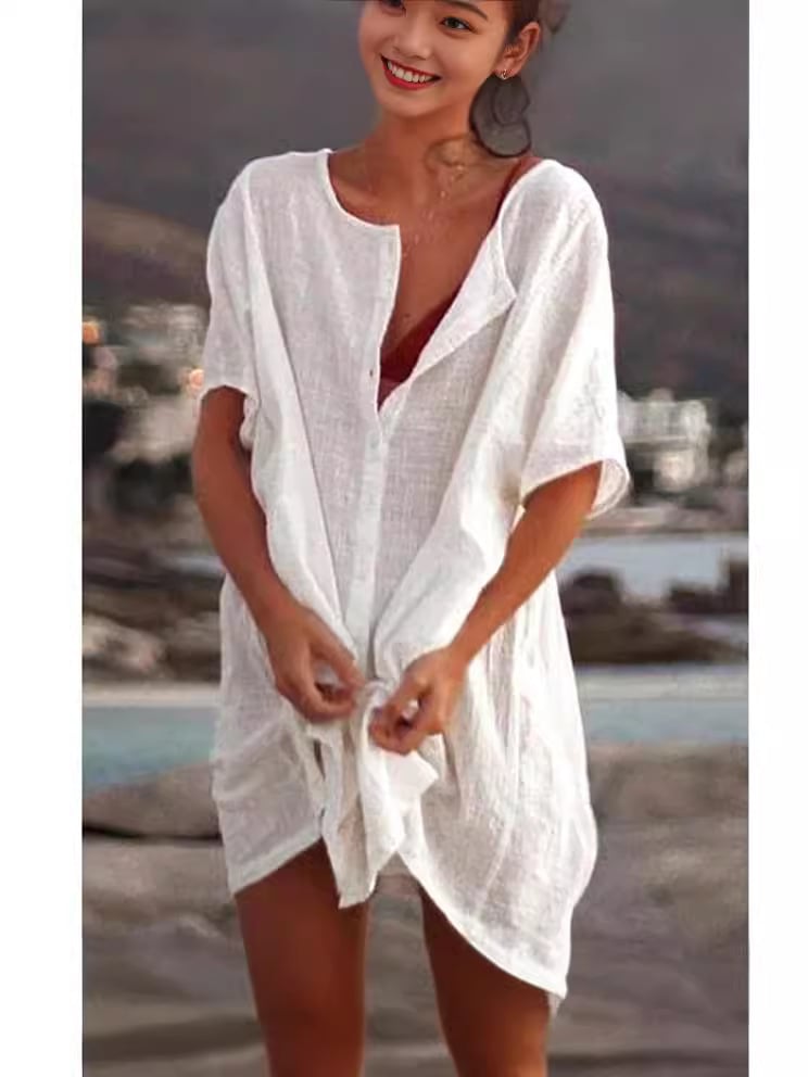 SALIDA DE PLAYA CHLOE BLUSA TALLA L/XL - BLANCO - 1
