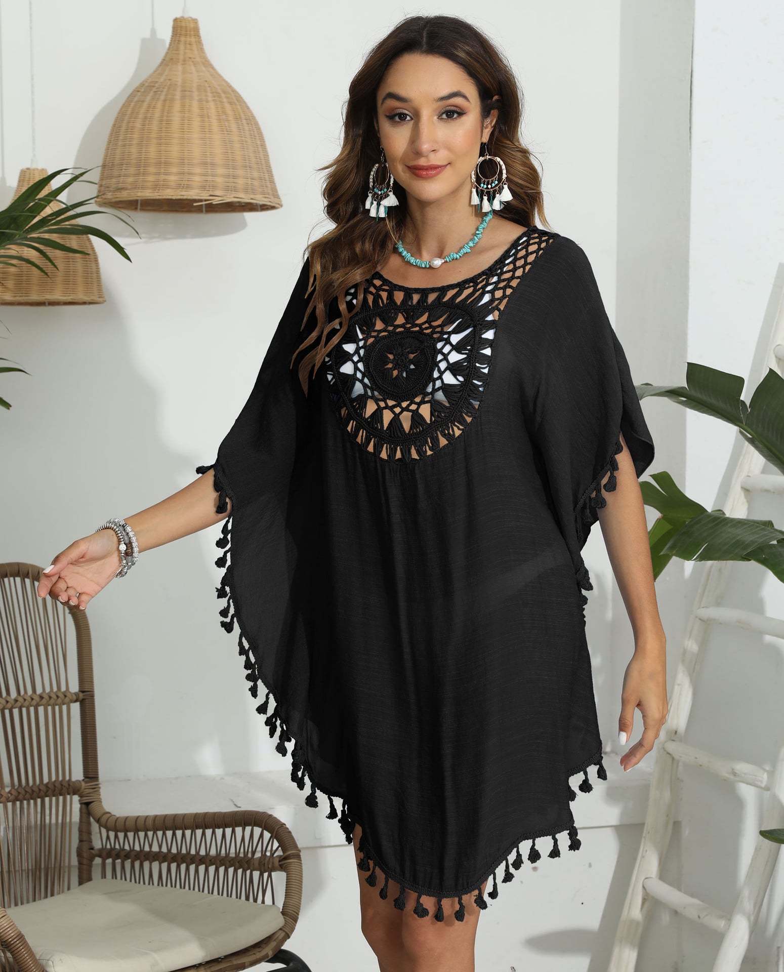 SALIDA DE PLAYA YULISSA NEGRO CON ACABADO ELEGANTE TALLA M/L - 1