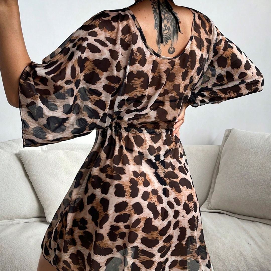 SALIDA DE PLAYA RAFAELLA CAMEL VESTIDO MESH ANIMAL PRINT - TALLA XL - 2