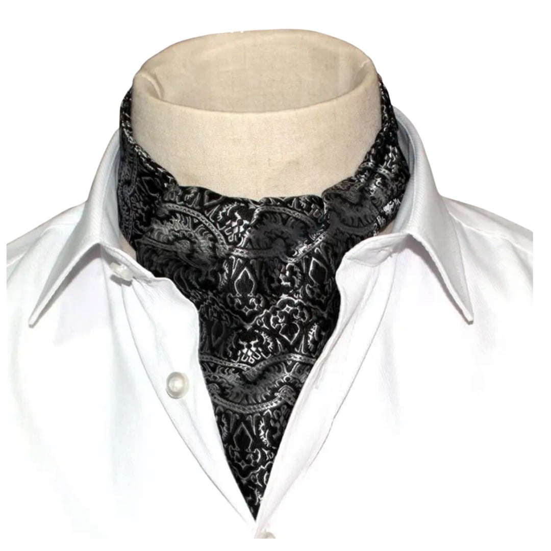 BUFANDA CORBATA CALLUN DE SEDA PARA HOMBRE - NEGRO/GRIS - 1