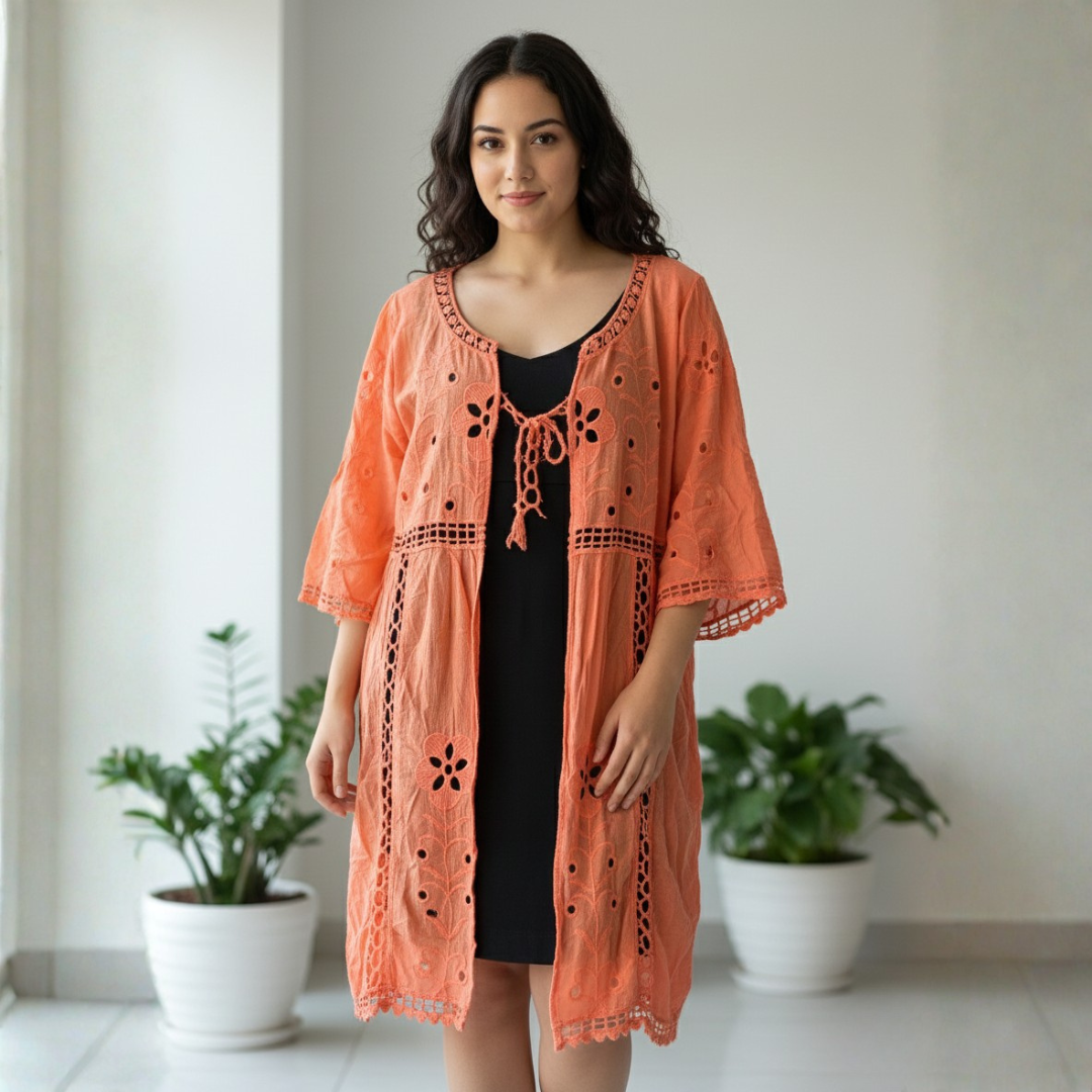 SALIDA DE PLAYA ROSELLA KIMONO OVERSIZE - CORAL - 1