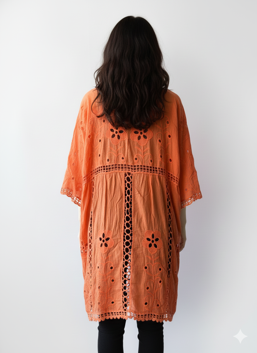 SALIDA DE PLAYA ROSELLA KIMONO OVERSIZE - CORAL - 2