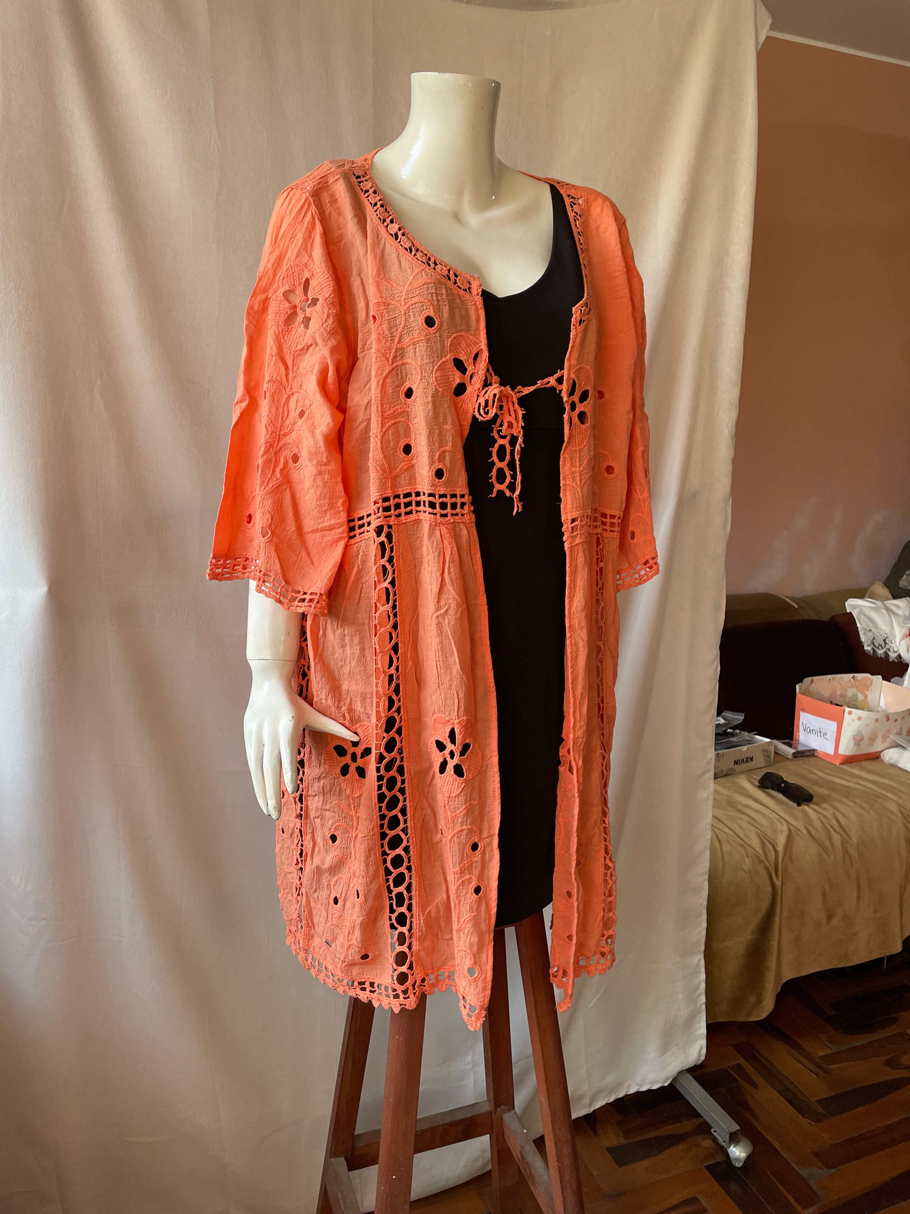 SALIDA DE PLAYA ROSELLA KIMONO OVERSIZE - CORAL - 3