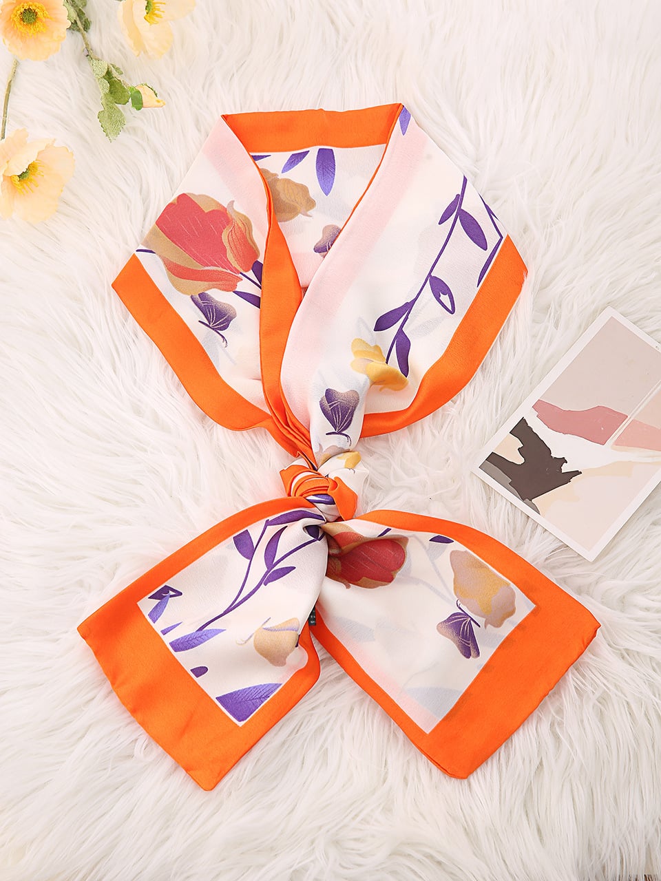 PAÑUELO LARGO TIPO CORBATA MULTI USOS IRIS CON BORDE NARANJA - 1