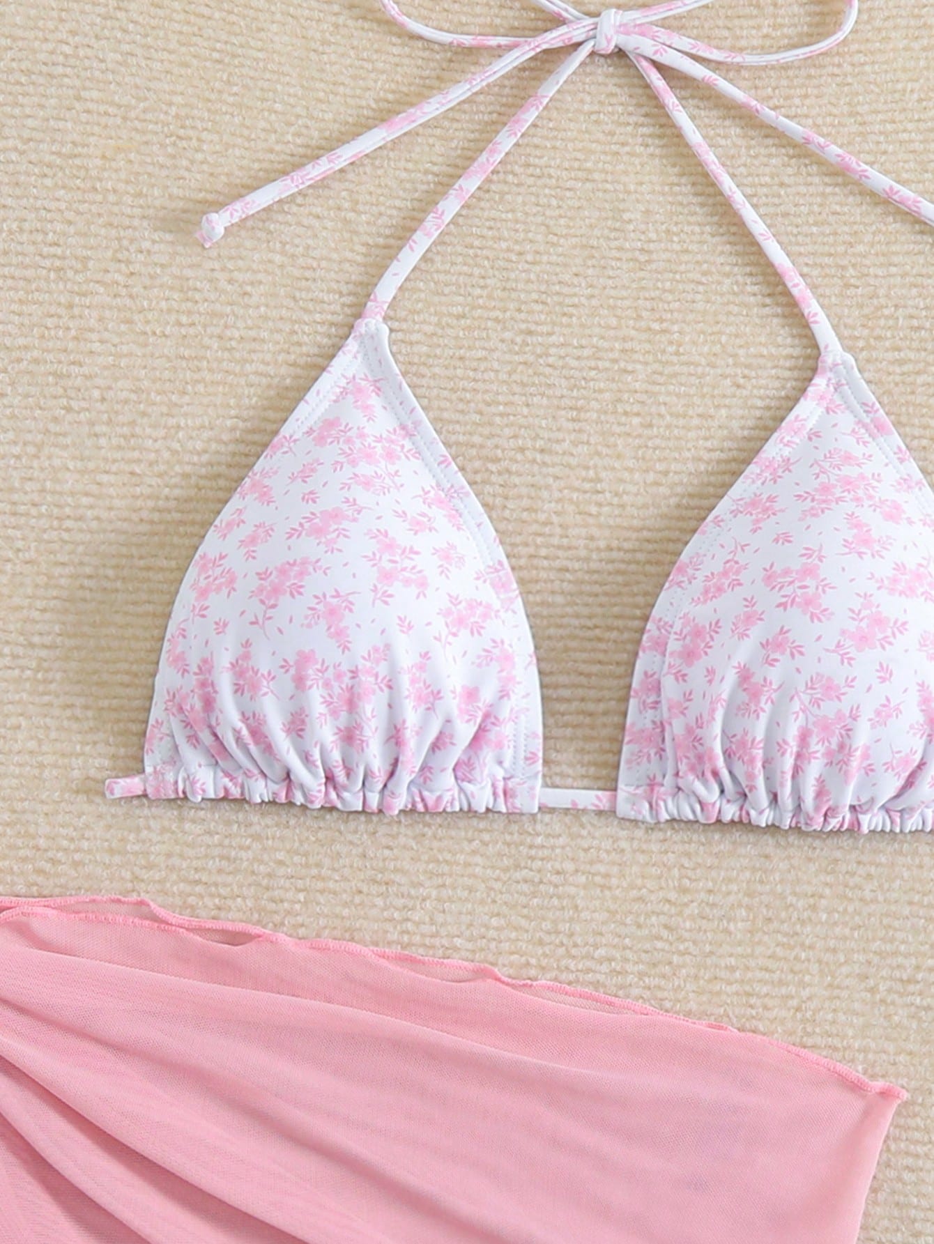 BIKINI SUSANA ROSADO DE 3 PIEZAS CON ESTAMPADO DE FLORES - TALLA M - 2